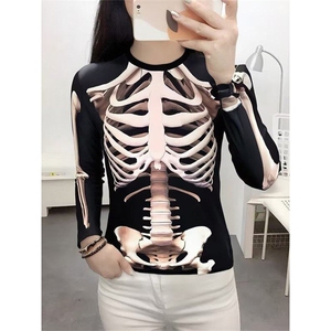 骨架T恤骨骼骨头长袖衣服3D印花圆领男恶搞创意体恤ST518-P38图片