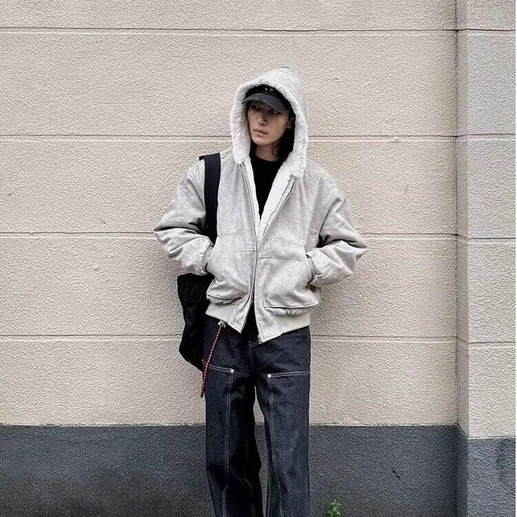 现货美式水貂毛大理石座山雕连帽棉服夹克男女宽松外套LJ955-P135,男装夹克,星座1008