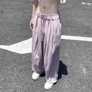 休闲裤男韩版潮流百搭裤子夏季薄款坠感阔腿拖地长裤K02581-P38