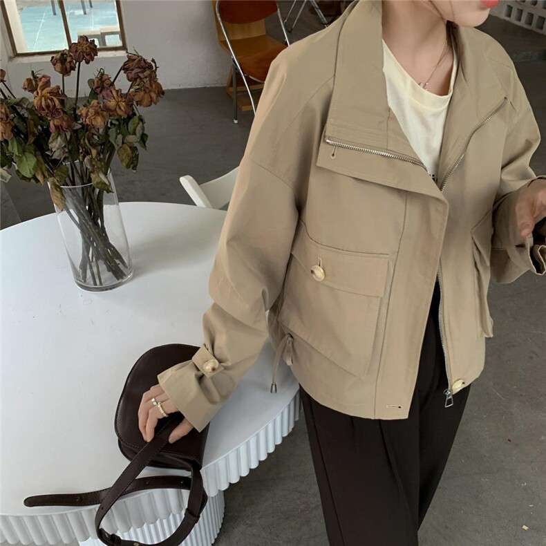 现货短款后抽绳风衣外套，女装风衣，汐美