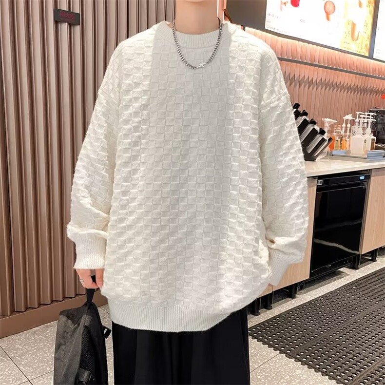 提花格子针织衫秋季情侣男士毛衣日系慵懒风宽松外套7177P50,男装针织衫/毛衣,星座410-2