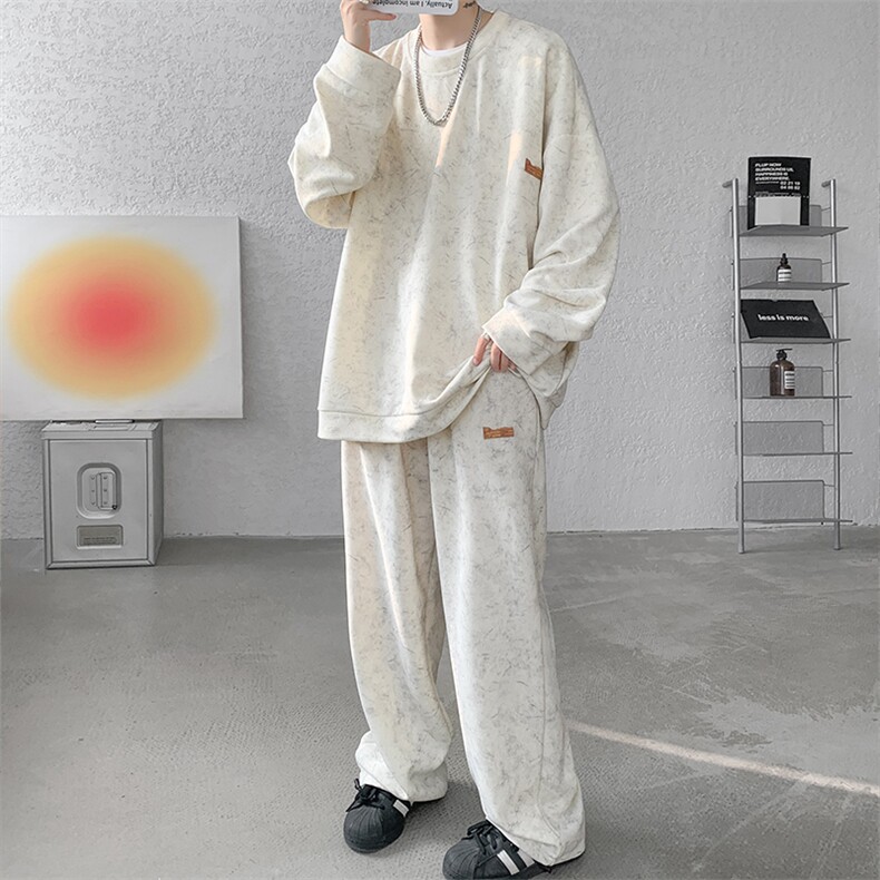 现货TZ761-特P65?秋季痞帅高街扎染卫衣卫裤休闲套装男,男装休闲套装,电商A059