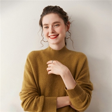 新款重工斜纹高领纯色针织衫套头上衣女，女装针织衫/毛衣，广悦羊绒