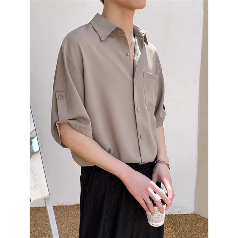 衬衫男短袖韩版七分袖衬衣痞帅夏季冰丝上衣1001-1-CS567-P35,男装衬衫,星座1001-1