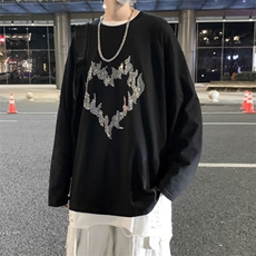 百搭情侣长袖爱心烫钻港风宽松春秋上衣ins潮流韩版t恤T729-P28，男装T恤，星座512-4