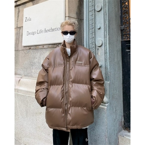 F88-P85 美式复古设计感PU皮棉衣男2024冬季加厚立领棉服外套图片