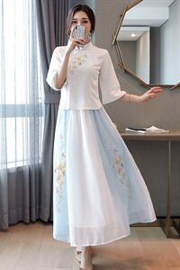 民族风刺绣套装女夏季2024新款复古中国风文艺禅意改良旗袍两件套图片