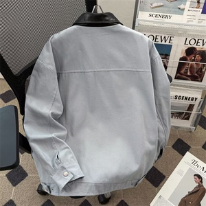 拼接翻领工装外套男款水洗夹克小众高级感垫肩棒球服百搭7712 P75图片
