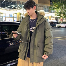 港风2026新品冬季宽松撞色棉服派克服毛领冬装加厚外套D009-P145，男装棉衣，星座717