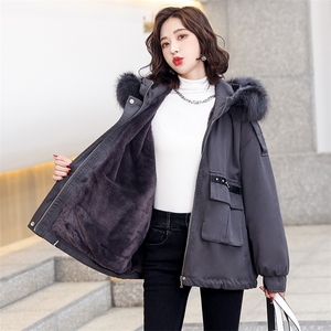 2021冬装外套女中长款韩版宽松ins潮加绒棉服冬季派克服图片