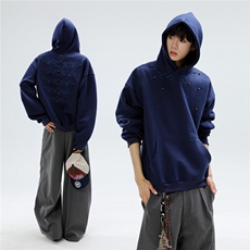 GC0758-P50潮牌复古钉珠刺绣设计连帽卫衣服男女宽松休，男装卫衣，电商C233