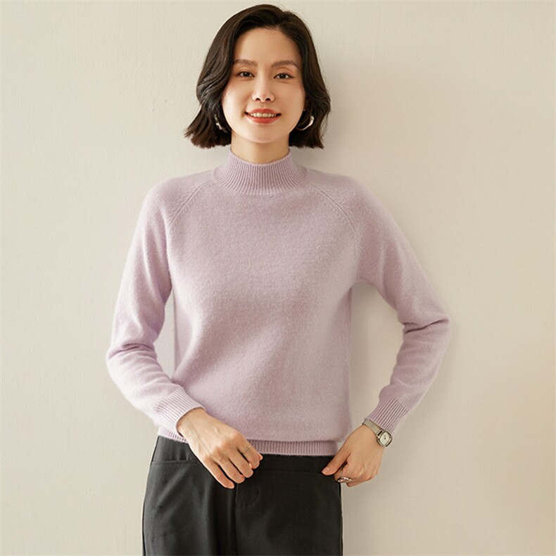 2024秋冬新款35%羊绒女士7针插肩半高领羊绒衫,女装羊绒衫,纳丰羊绒