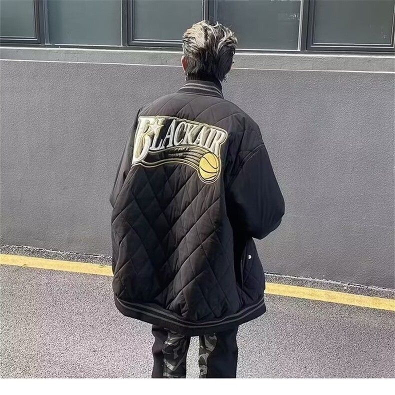 网络图现货美式复古潮牌男新款菱形格棒球服棉衣JM8050-P75,男装棉衣,星座715-7