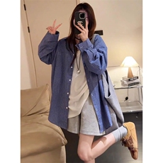 TC735-P45春秋宽松气质休闲百搭开衫港风chic显瘦格子衬衫女，女装衬衫，星座617A-2