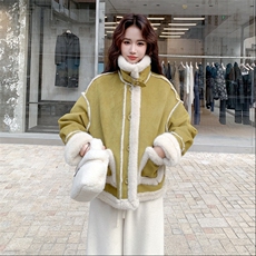 新款主推仿水貂皮毛一体外套2688-P205-K308，女装短外套，2C129