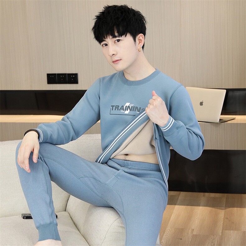 男士秋衣秋裤青少年学生保暖内衣加绒加厚套装TZ1103-P67,男装休闲套装,星座310B-3