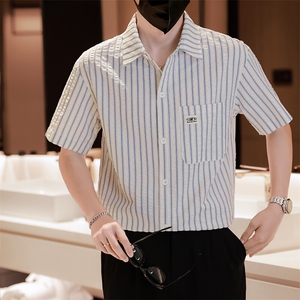 大货条纹衬衫男短袖夏季2025新款帅气衬衣C317-C803-P50图片