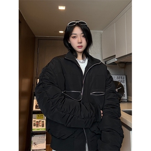cleanfit弯刀袖棉服男款冬季潮牌设计感立领教练夹克加厚美式外套图片