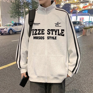 H211P55加绒65美式重磅卫新款立领拉链开衫运动外套休闲上衣图片