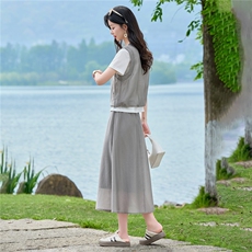 2026夏装新款简约时尚休闲设计感拼接套装两件套，女装套装/套裙，沁沁公主