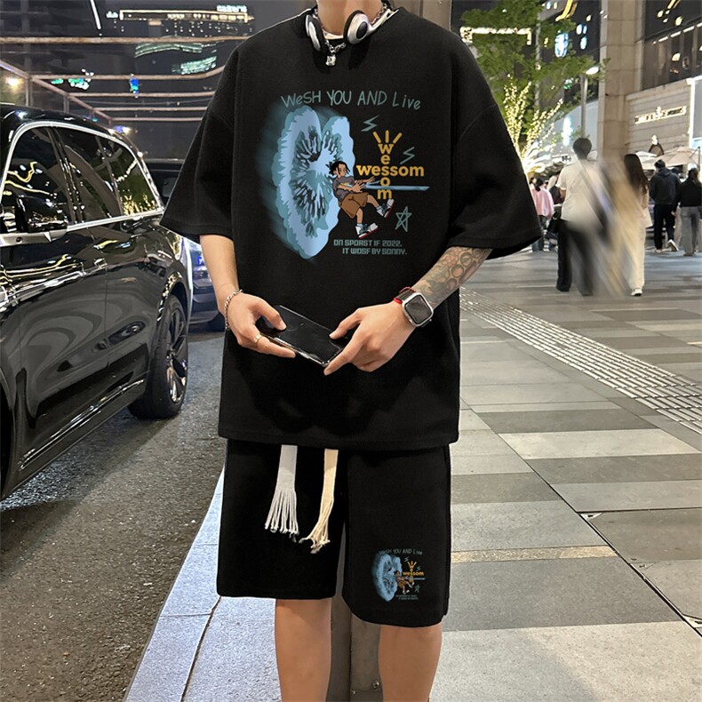 套装！华夫格套装短袖T恤短裤男TZ242-特P38,男装牛仔裤,电商B367