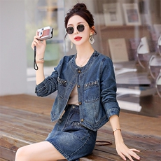 【春季现货】时尚牛仔套装女2025春外套半身裙复古时尚显瘦两件L，女装套装/套裙，意芙