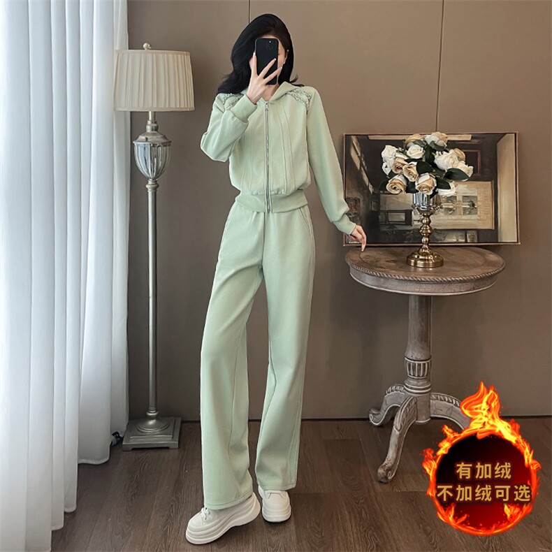 洋气减龄秋冬重工开衫休闲阔腿裤套装,女装套装/套裙,江南
