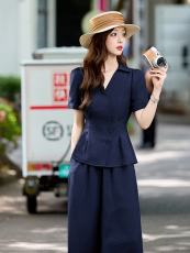高级感时尚套装女2025夏季新款气质收腰显瘦短袖衬衫阔腿裤两件套，女装套装/套裙，姿衣坊