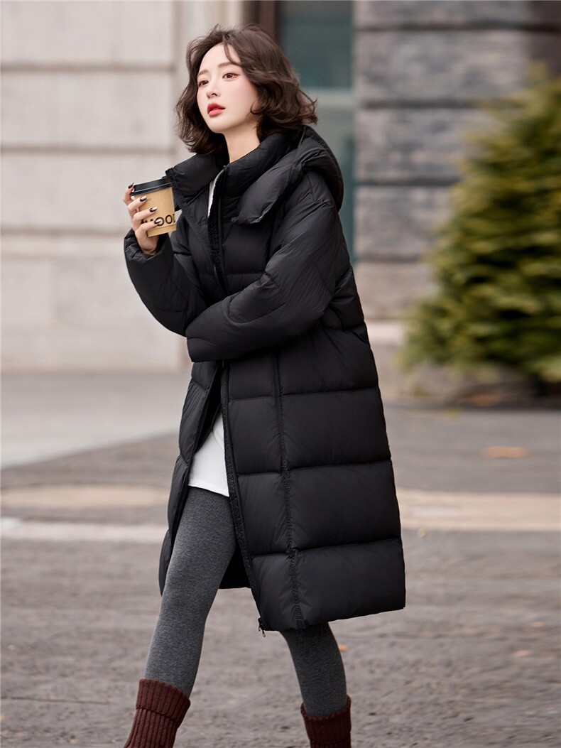 保暖长款连帽羽绒服女装2025新款冬季气质高级感加厚白鸭绒外套,女装羽绒服,流量+
