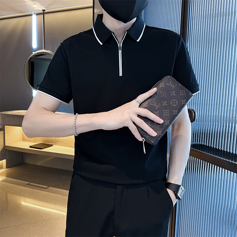 高品质拉链设计2026夏季高级感高级感翻领短袖T恤Polo衫T0256-P55,男装T恤,电商D342