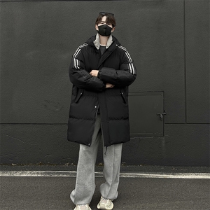 CC883-P118 秋冬条纹复古中长款棉衣防风防水宽松立领连帽棉服图片