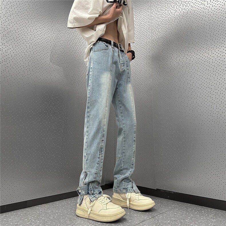 高街牛仔裤男潮牌ins设计感拉链开叉宽松直筒阔腿拖地裤NZG944,男装牛仔裤,星座516A