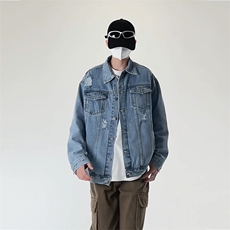 休闲大码宽松男潮流立体剪裁破洞牛仔外套夹克J1129-P65【特价】，男装工装外套，电商A007