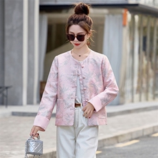 小香风新中式国风提花外套女2025春秋新款小个子宽松唐装气质上衣，女装短外套，悠米