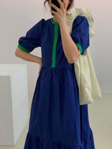 夏季新款复古撞色连衣裙，女装连衣裙，tōkō-sen