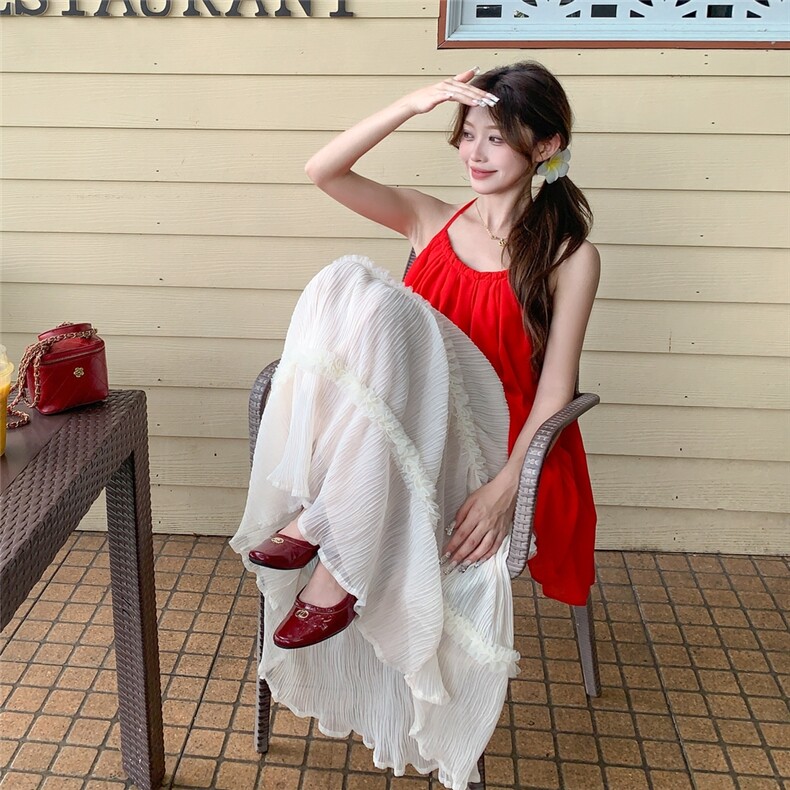 时尚套装背心连衣裙夏装长裙女孩春夏显瘦沙滩纯色洋气百搭夏季,女装套装/套裙,2D148