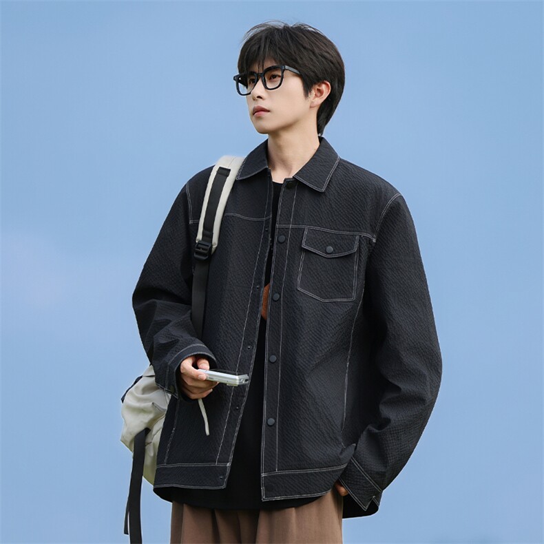 C99015-P60秋季新款大码泡泡格休闲翻领衬衫外套控108,男装衬衫,星座109