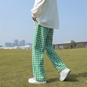 218-1-P40-D1868新款时尚休闲宽松格子直筒裤图片