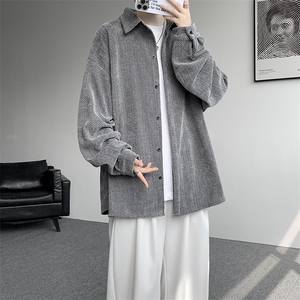 8XL-M人字纹小香风衬衫男生春秋衬衣宽松慵懒垂感外套CS29008P45图片