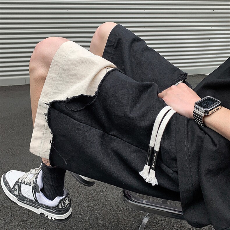 2024夏季新款外景大码vibe破洞拼接高街短裤M-5XHK23192-特P35,男装牛仔裤,电商A022