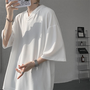 8XL-M短袖t恤男款夏季薄款垂感小V领七分袖加肥加大码DT005特P20图片