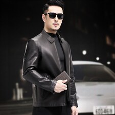 WL2103秋冬新款男士翻领皮夹克皮衣男山羊皮外套商务男装P780，男装皮衣，电商B360