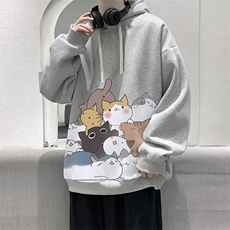 WY2162-P35加绒款-P40纯棉连帽卫衣男大码运动帽衫宽松薄外套男，男装卫衣，电商A040
