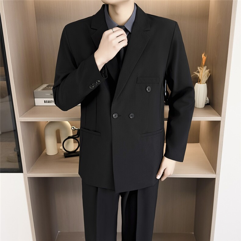 春季男士网红双排扣西装外套高级感修身西服伴郎婚礼服时尚上衣图片