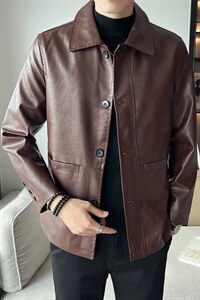 抖音直播新款皮衣男店主风西装皮西服男装中长款风衣PY0981-P75图片