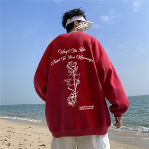 ！ 秋季重磅宽松大码港风玫瑰花印花圆领卫衣WY126-特p28图片