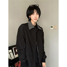 千鸟格拼接短款外套男秋季翻领棒球服正肩飞行夹克BJK1033，男装夹克，星座208-5