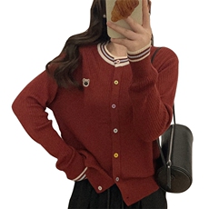 2025春秋冬新款圆领爱心刺绣毛衣开衫外套女针织衫上衣羊毛衫，女装针织衫/毛衣，佰米娇羊绒