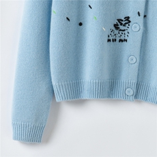 贺琛|卡通可爱加厚baby山羊绒针织开衫女圆领宽松百搭毛衣外套，女装羊绒衫，暖习羊绒