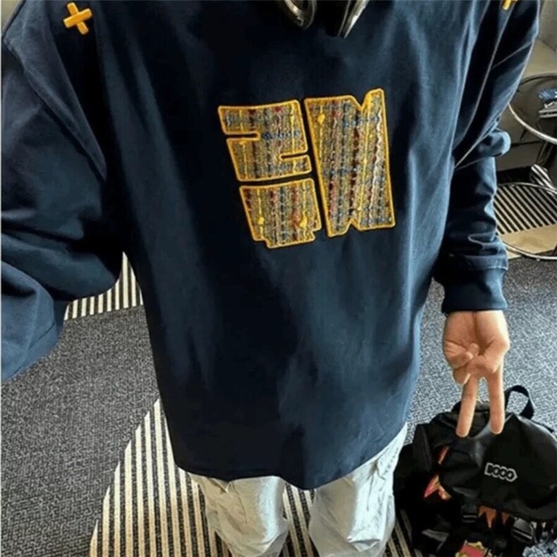 【有货】DC1123-P45藏青色刺绣圆领卫衣男春秋季美式复古全棉长袖,男装卫衣,星座603-2